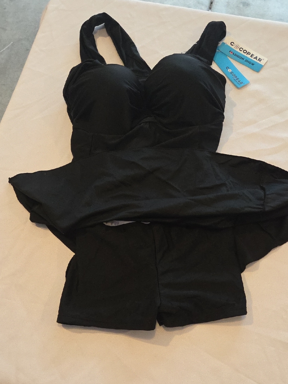 COCOPEAR Black One-Piece Swimdress with Built-In Shorts